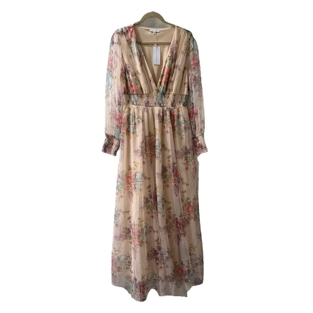 NWT Baltic Born Women's XL Romantic Floral Layla Tulle Maxi Dress Long Sleeve - Picture 8 of 16